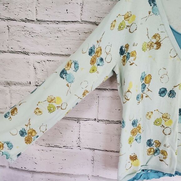 J Jill Wrap Front Floral Long Sleeve Blue Sweater Womens Size LP Large Petite... - Picture 7 of 8